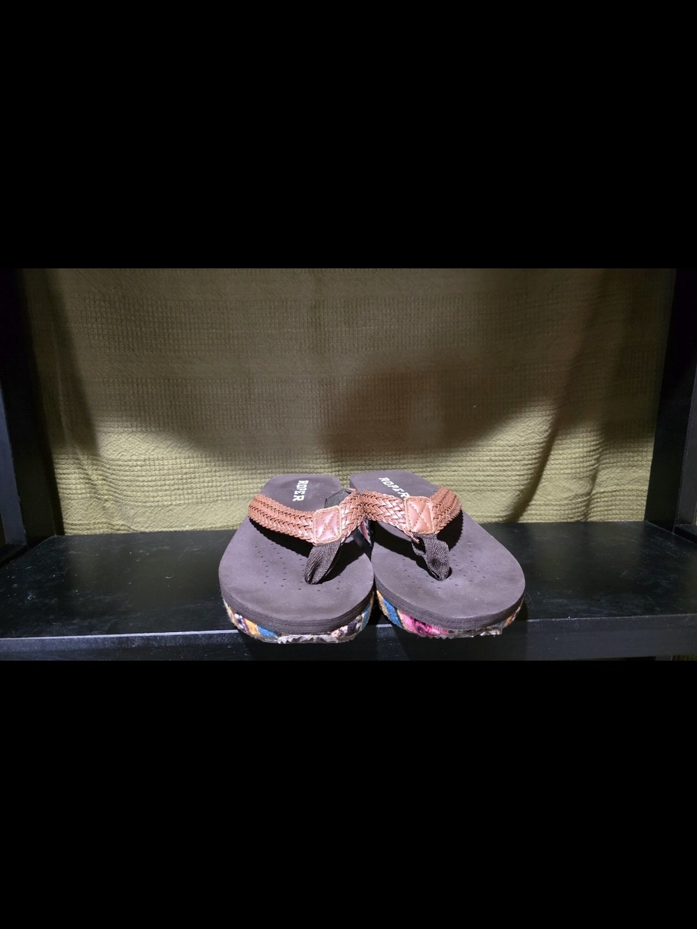 Roper Brown Braided Thong Sandals with Multicolor Trim - Women